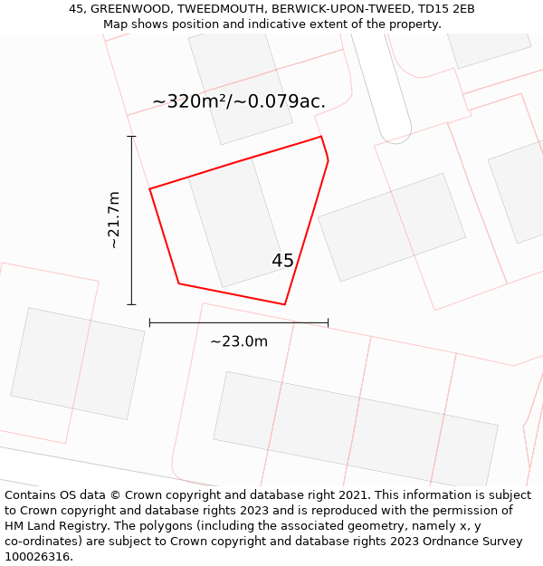 45, GREENWOOD, TWEEDMOUTH, BERWICK-UPON-TWEED, TD15 2EB: Plot and title map