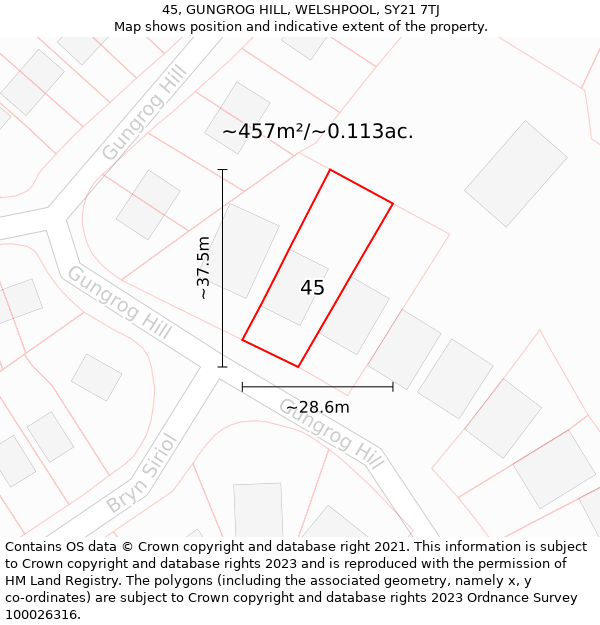 45, GUNGROG HILL, WELSHPOOL, SY21 7TJ: Plot and title map