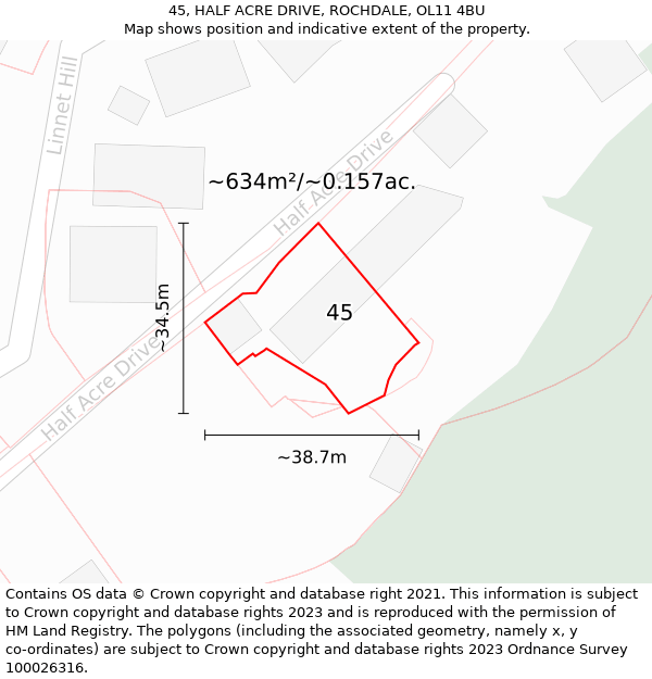 45, HALF ACRE DRIVE, ROCHDALE, OL11 4BU: Plot and title map