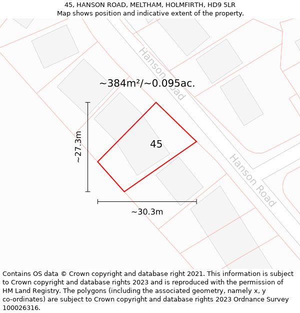 45, HANSON ROAD, MELTHAM, HOLMFIRTH, HD9 5LR: Plot and title map