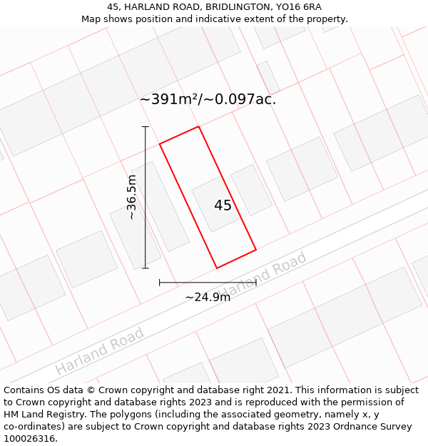 45, HARLAND ROAD, BRIDLINGTON, YO16 6RA: Plot and title map