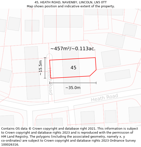 45, HEATH ROAD, NAVENBY, LINCOLN, LN5 0TT: Plot and title map