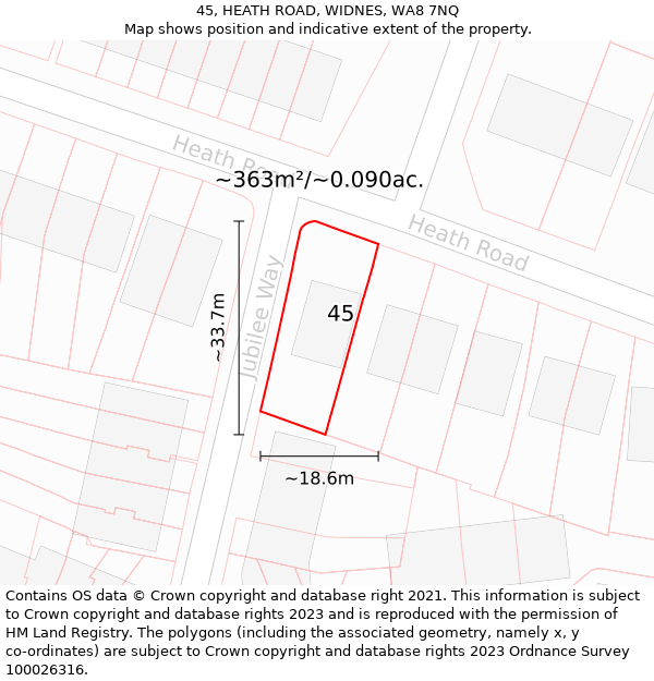 45, HEATH ROAD, WIDNES, WA8 7NQ: Plot and title map