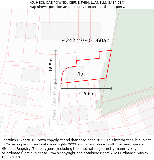 45, HEOL CAE POWND, CEFNEITHIN, LLANELLI, SA14 7BX: Plot and title map