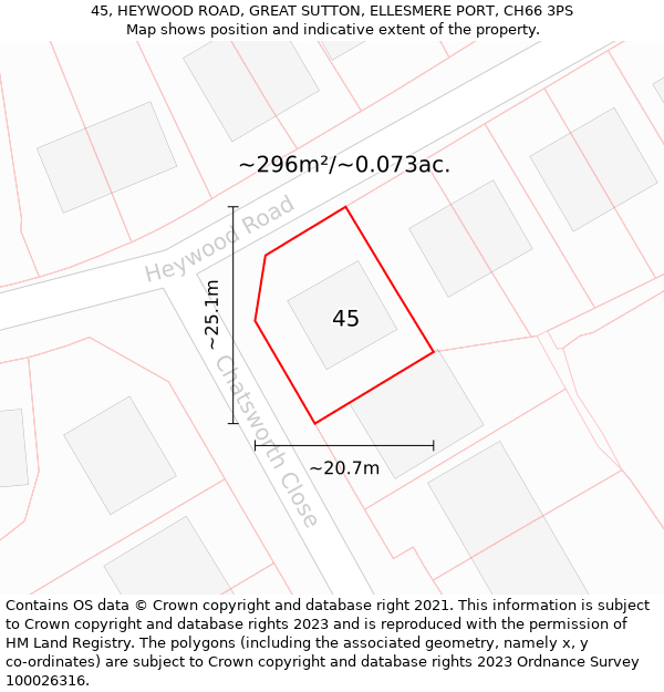 45, HEYWOOD ROAD, GREAT SUTTON, ELLESMERE PORT, CH66 3PS: Plot and title map