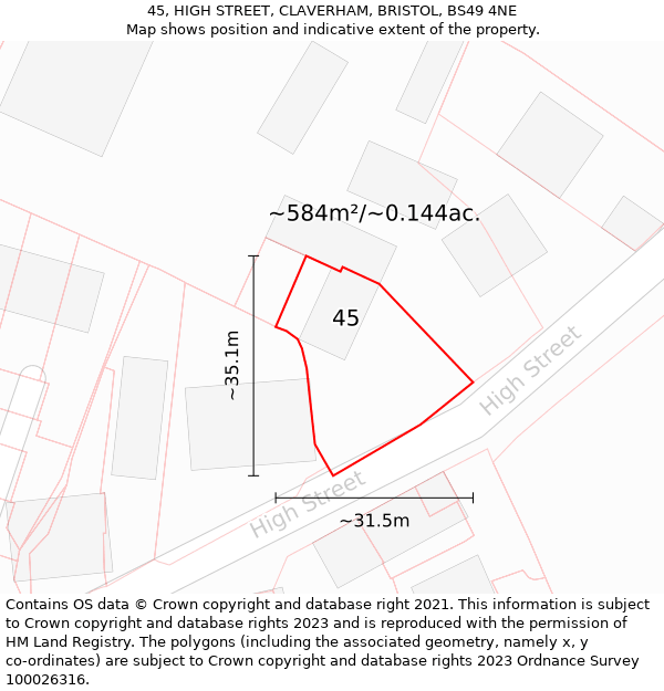 45, HIGH STREET, CLAVERHAM, BRISTOL, BS49 4NE: Plot and title map