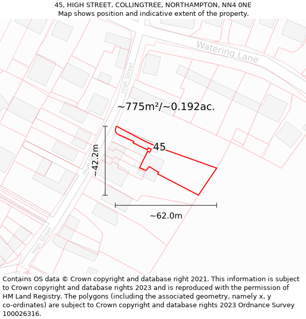 45, HIGH STREET, COLLINGTREE, NORTHAMPTON, NN4 0NE: Plot and title map