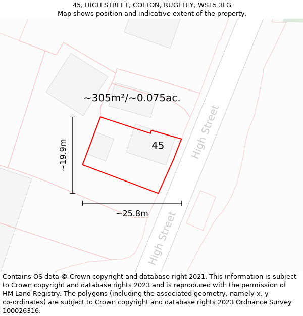 45, HIGH STREET, COLTON, RUGELEY, WS15 3LG: Plot and title map