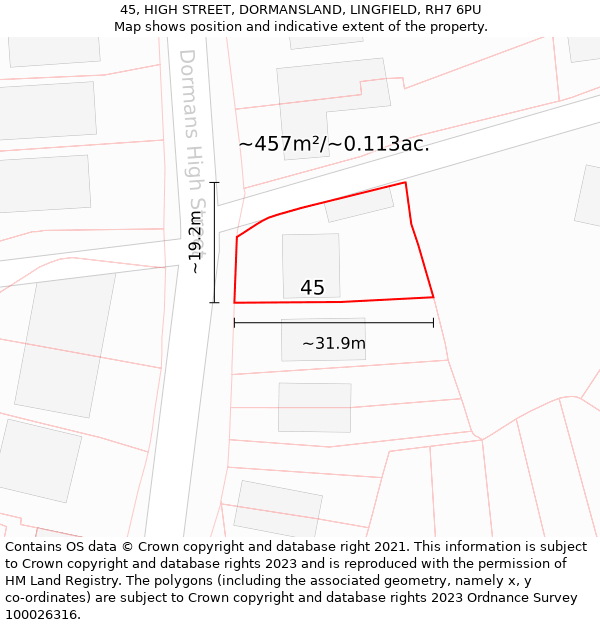 45, HIGH STREET, DORMANSLAND, LINGFIELD, RH7 6PU: Plot and title map