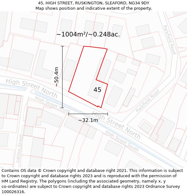 45, HIGH STREET, RUSKINGTON, SLEAFORD, NG34 9DY: Plot and title map