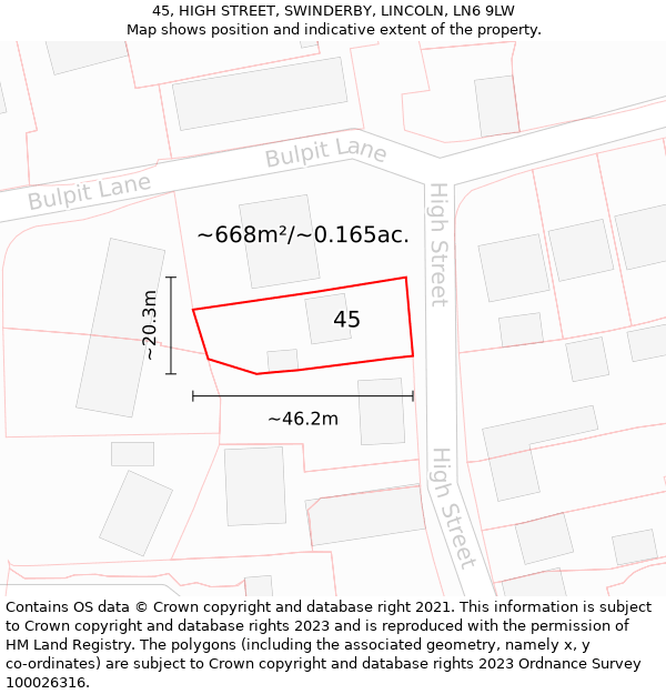 45, HIGH STREET, SWINDERBY, LINCOLN, LN6 9LW: Plot and title map