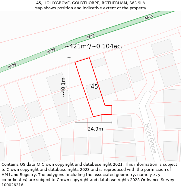 45, HOLLYGROVE, GOLDTHORPE, ROTHERHAM, S63 9LA: Plot and title map