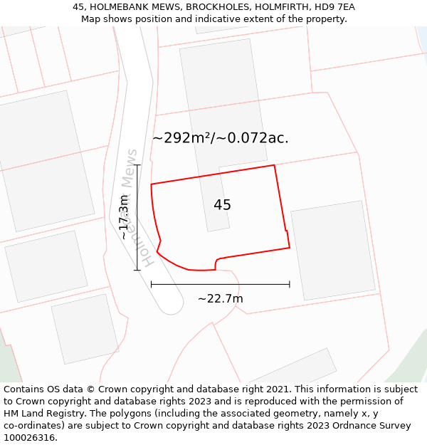 45, HOLMEBANK MEWS, BROCKHOLES, HOLMFIRTH, HD9 7EA: Plot and title map