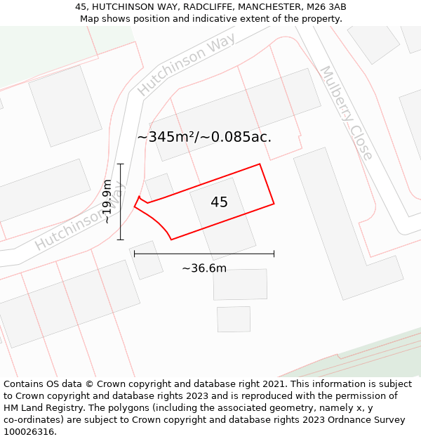 45, HUTCHINSON WAY, RADCLIFFE, MANCHESTER, M26 3AB: Plot and title map