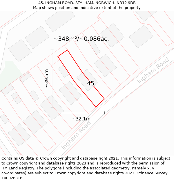 45, INGHAM ROAD, STALHAM, NORWICH, NR12 9DR: Plot and title map