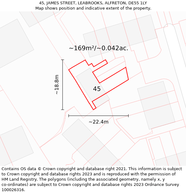 45, JAMES STREET, LEABROOKS, ALFRETON, DE55 1LY: Plot and title map