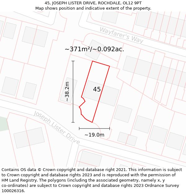 45, JOSEPH LISTER DRIVE, ROCHDALE, OL12 9PT: Plot and title map