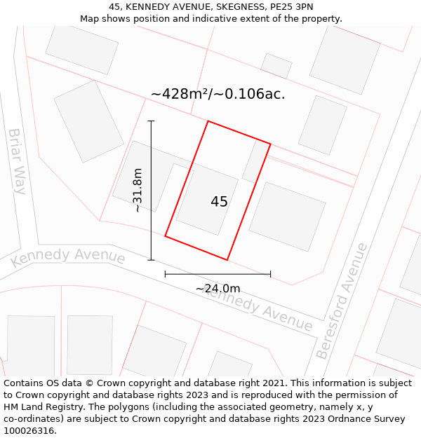 45, KENNEDY AVENUE, SKEGNESS, PE25 3PN: Plot and title map