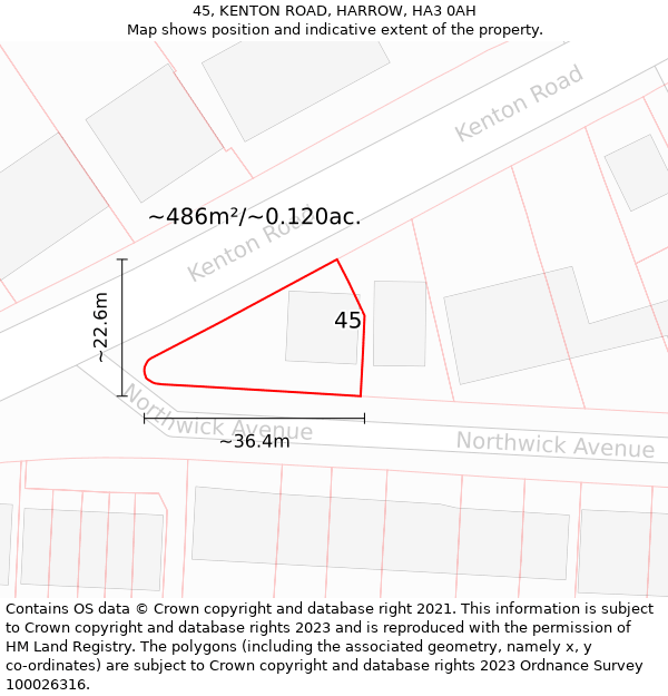 45, KENTON ROAD, HARROW, HA3 0AH: Plot and title map