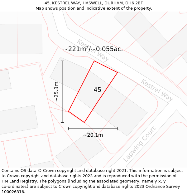 45, KESTREL WAY, HASWELL, DURHAM, DH6 2BF: Plot and title map