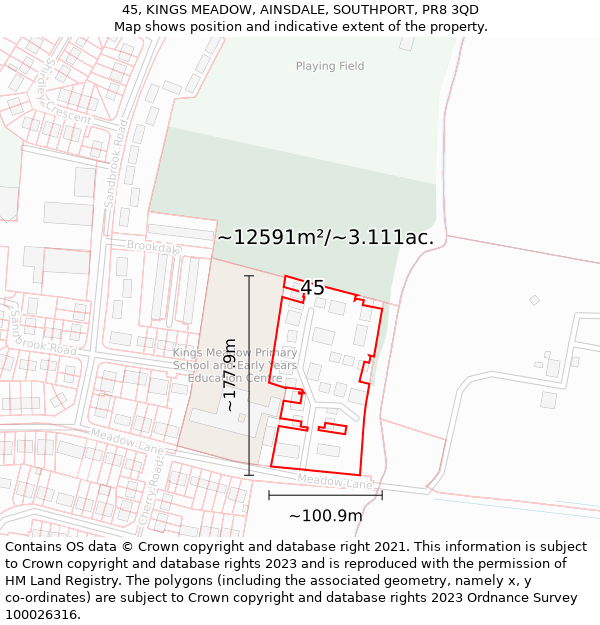 45, KINGS MEADOW, AINSDALE, SOUTHPORT, PR8 3QD: Plot and title map