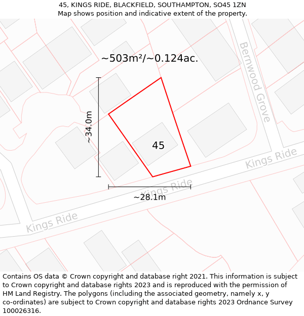 45, KINGS RIDE, BLACKFIELD, SOUTHAMPTON, SO45 1ZN: Plot and title map