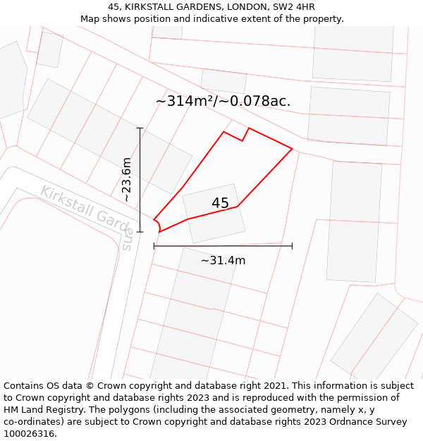 45, KIRKSTALL GARDENS, LONDON, SW2 4HR: Plot and title map