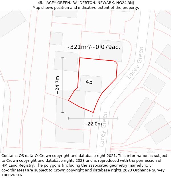 45, LACEY GREEN, BALDERTON, NEWARK, NG24 3NJ: Plot and title map