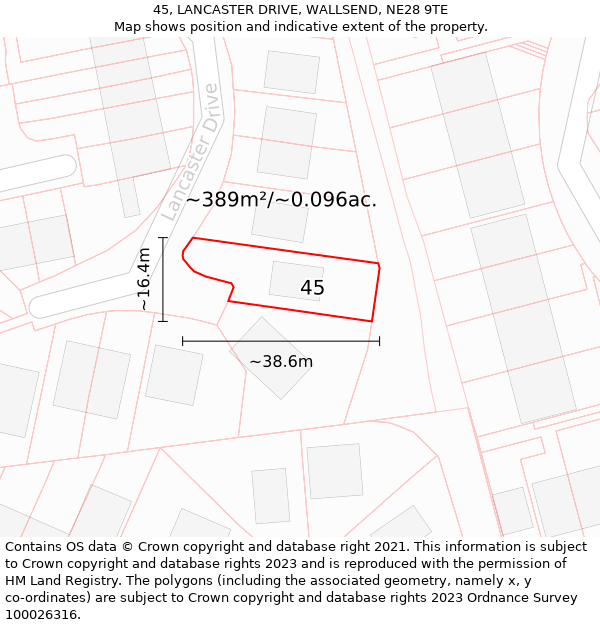 45, LANCASTER DRIVE, WALLSEND, NE28 9TE: Plot and title map