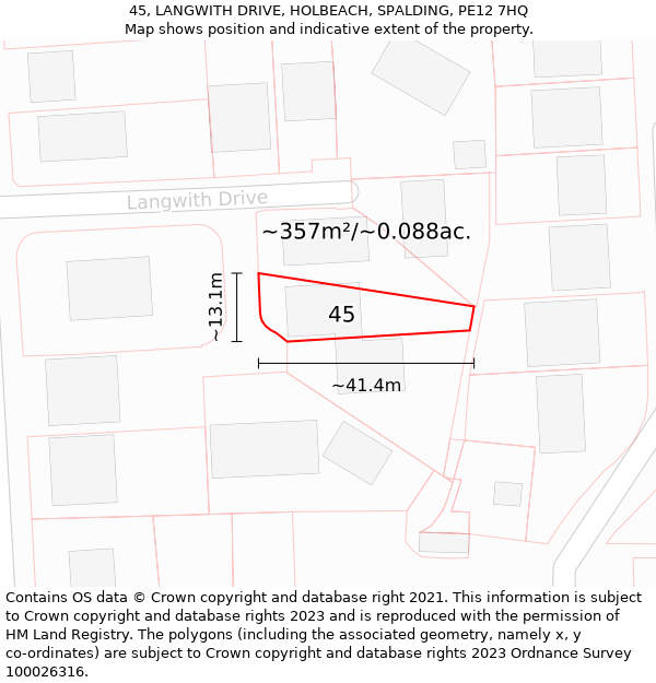 45, LANGWITH DRIVE, HOLBEACH, SPALDING, PE12 7HQ: Plot and title map