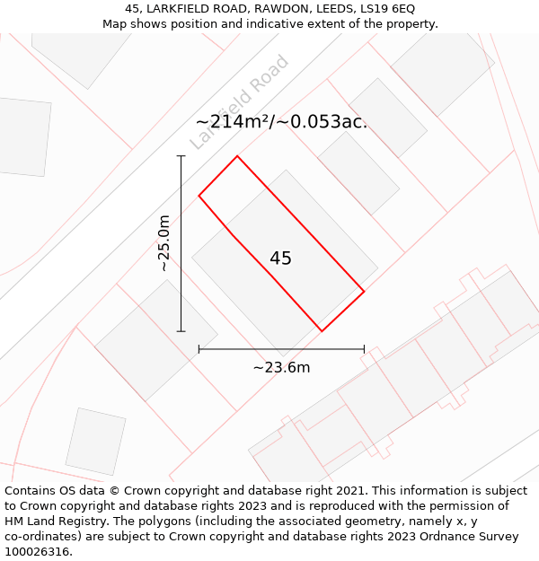 45, LARKFIELD ROAD, RAWDON, LEEDS, LS19 6EQ: Plot and title map