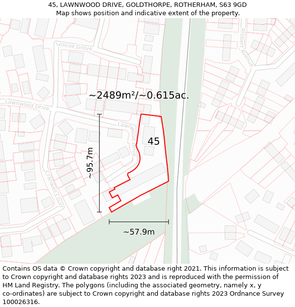 45, LAWNWOOD DRIVE, GOLDTHORPE, ROTHERHAM, S63 9GD: Plot and title map