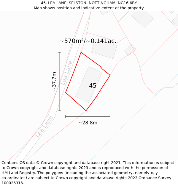 45, LEA LANE, SELSTON, NOTTINGHAM, NG16 6BY: Plot and title map