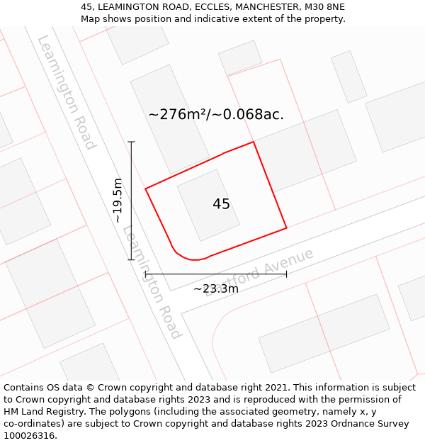 45, LEAMINGTON ROAD, ECCLES, MANCHESTER, M30 8NE: Plot and title map