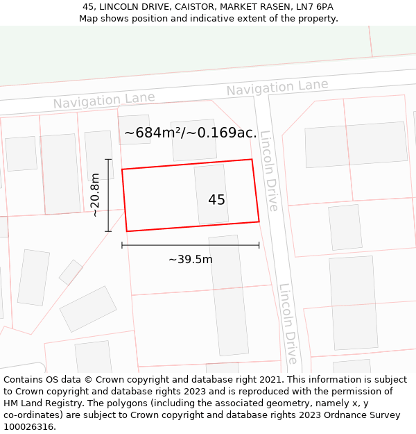 45, LINCOLN DRIVE, CAISTOR, MARKET RASEN, LN7 6PA: Plot and title map