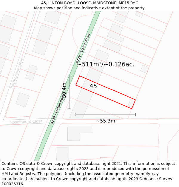 45, LINTON ROAD, LOOSE, MAIDSTONE, ME15 0AG: Plot and title map