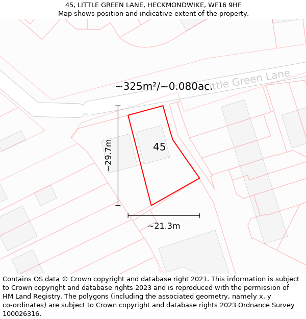 45, LITTLE GREEN LANE, HECKMONDWIKE, WF16 9HF: Plot and title map