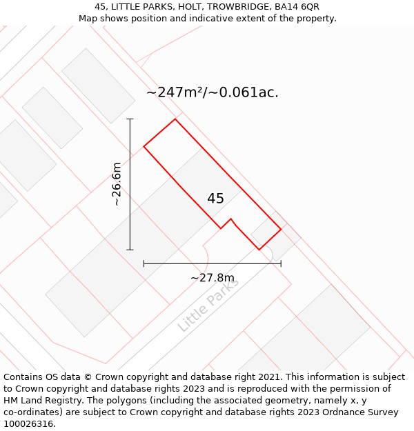 45, LITTLE PARKS, HOLT, TROWBRIDGE, BA14 6QR: Plot and title map