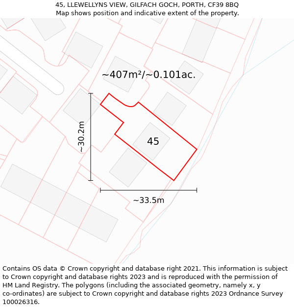 45, LLEWELLYNS VIEW, GILFACH GOCH, PORTH, CF39 8BQ: Plot and title map