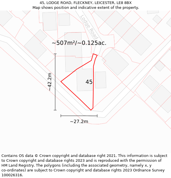 45, LODGE ROAD, FLECKNEY, LEICESTER, LE8 8BX: Plot and title map