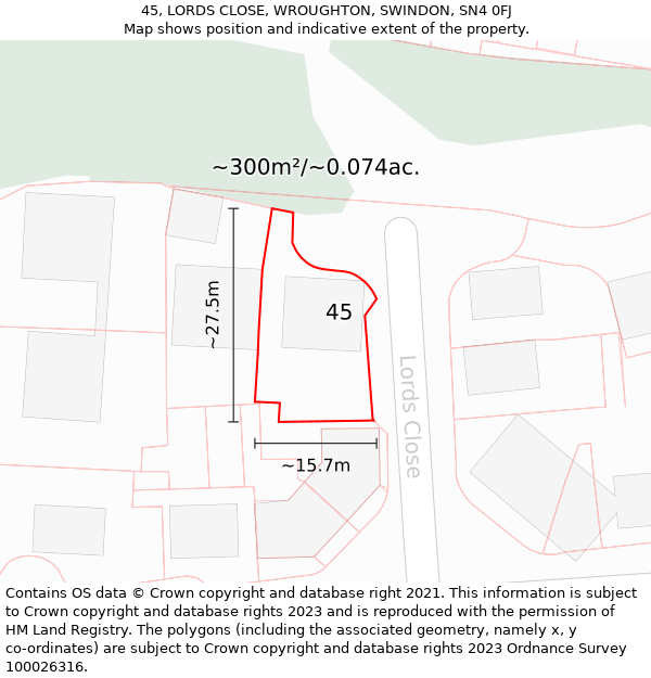 45, LORDS CLOSE, WROUGHTON, SWINDON, SN4 0FJ: Plot and title map