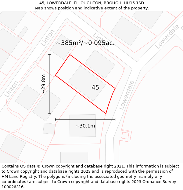 45, LOWERDALE, ELLOUGHTON, BROUGH, HU15 1SD: Plot and title map