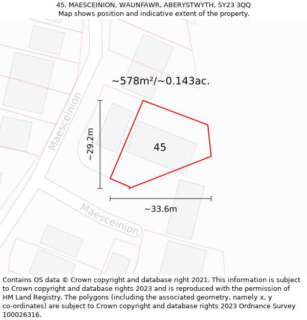 45, MAESCEINION, WAUNFAWR, ABERYSTWYTH, SY23 3QQ: Plot and title map