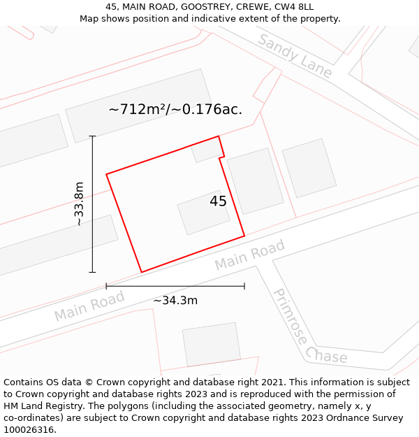 45, MAIN ROAD, GOOSTREY, CREWE, CW4 8LL: Plot and title map