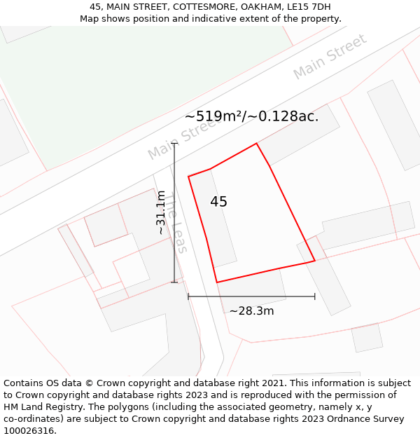 45, MAIN STREET, COTTESMORE, OAKHAM, LE15 7DH: Plot and title map