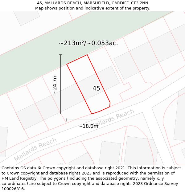 45, MALLARDS REACH, MARSHFIELD, CARDIFF, CF3 2NN: Plot and title map