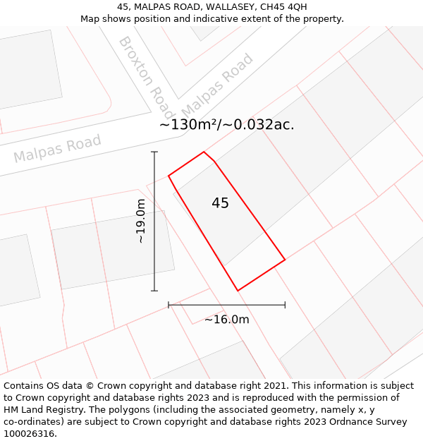 45, MALPAS ROAD, WALLASEY, CH45 4QH: Plot and title map