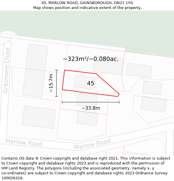 45, MARLOW ROAD, GAINSBOROUGH, DN21 1YG: Plot and title map