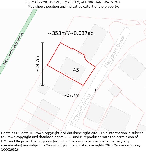 45, MARYPORT DRIVE, TIMPERLEY, ALTRINCHAM, WA15 7NS: Plot and title map