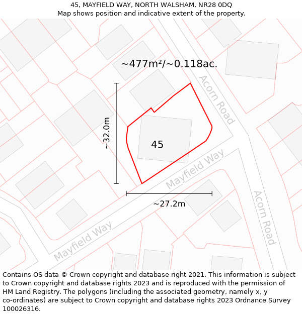 45, MAYFIELD WAY, NORTH WALSHAM, NR28 0DQ: Plot and title map